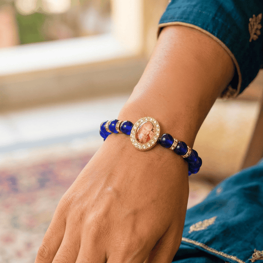 GURUJI BLUE BEAD BRACELET (ORO SILVER)