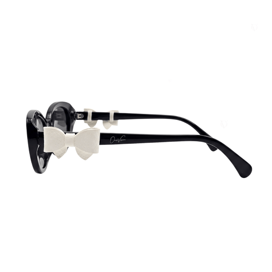 Midnight Bow Oval Sunglasses (T-57) White Bow