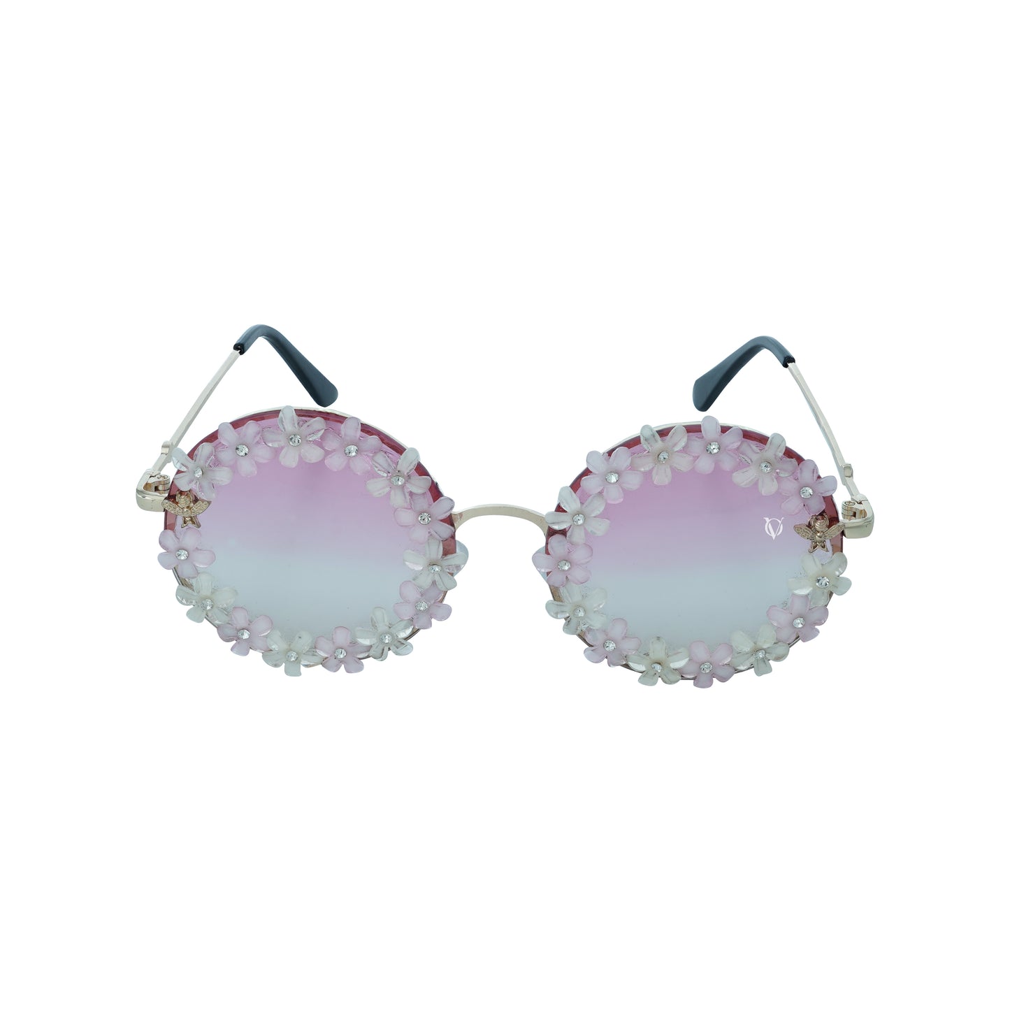 Oversized pink gradient lenses with floral crystal studded finishing-whole view