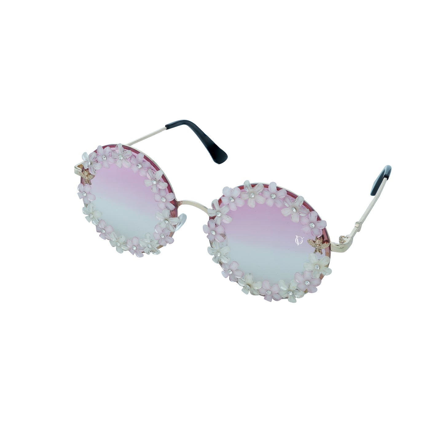 Oversized pink gradient lenses with floral crystal studded finishing-sunglass view