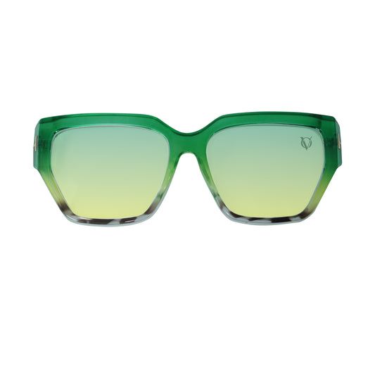 Oversized sunglasses with green-yellow gradient lenses and a glossy green frame-front view