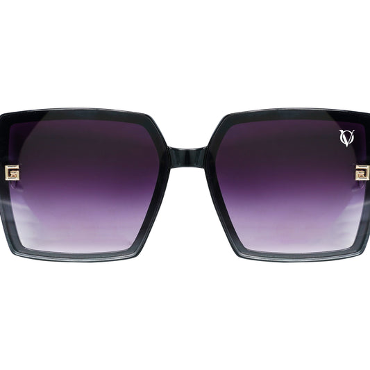 Square sunglasses with dark purple gradient lenses-zoomed view