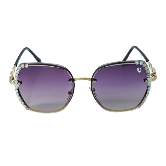 Sunglasses with gradient lenses and crystal finishing at its edges- front view
