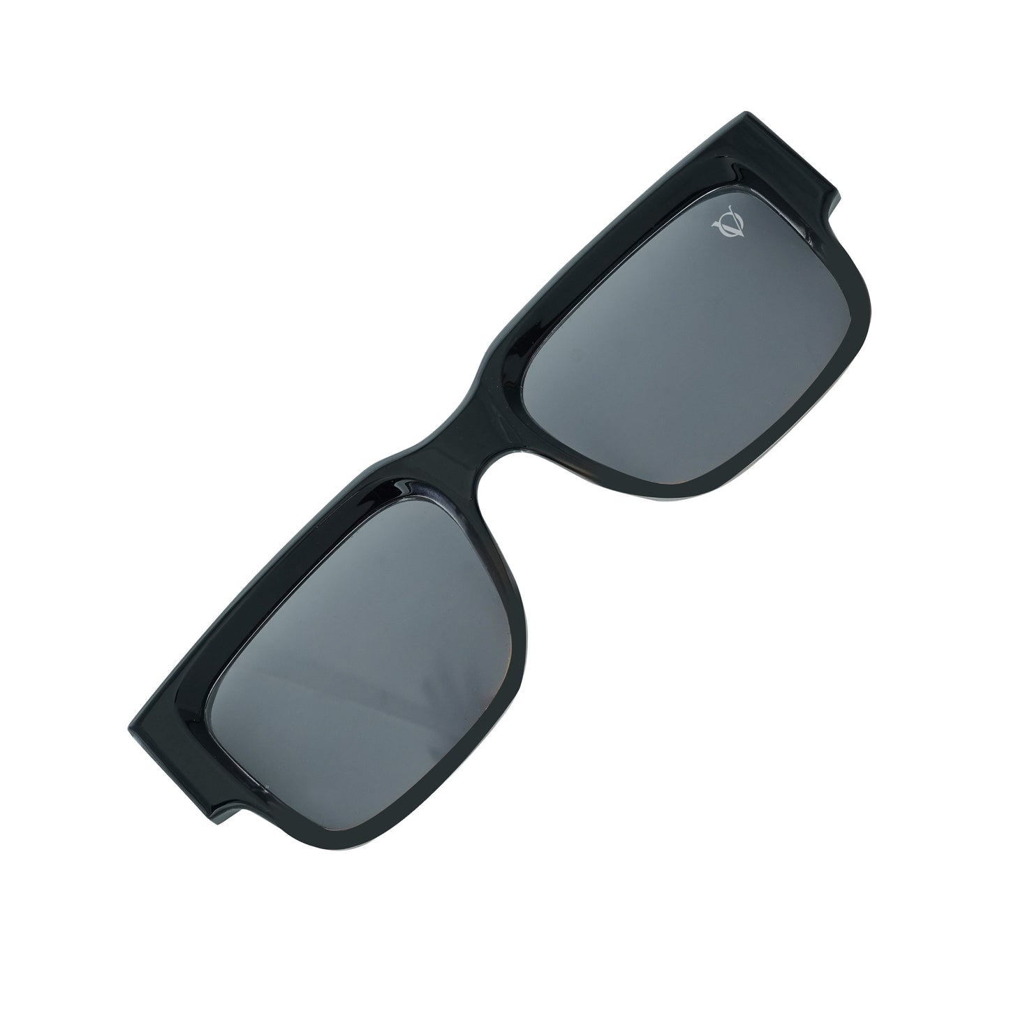 Black square sunglasses with polarized grey lenses and a durable lightweight frame-angle view