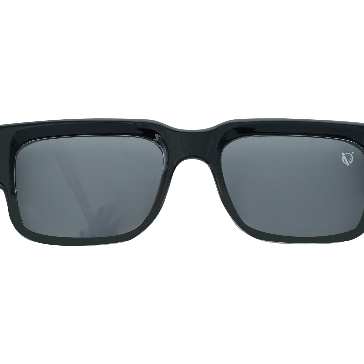 Black square sunglasses with polarized grey lenses and a durable lightweight frame-zoomed view