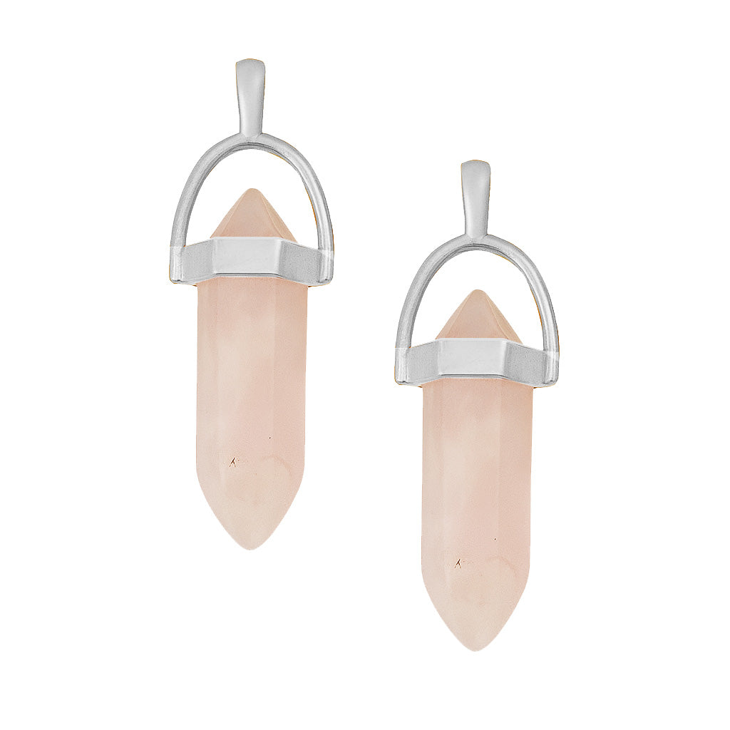Light pink crystal pointed charms with silver caps-front view