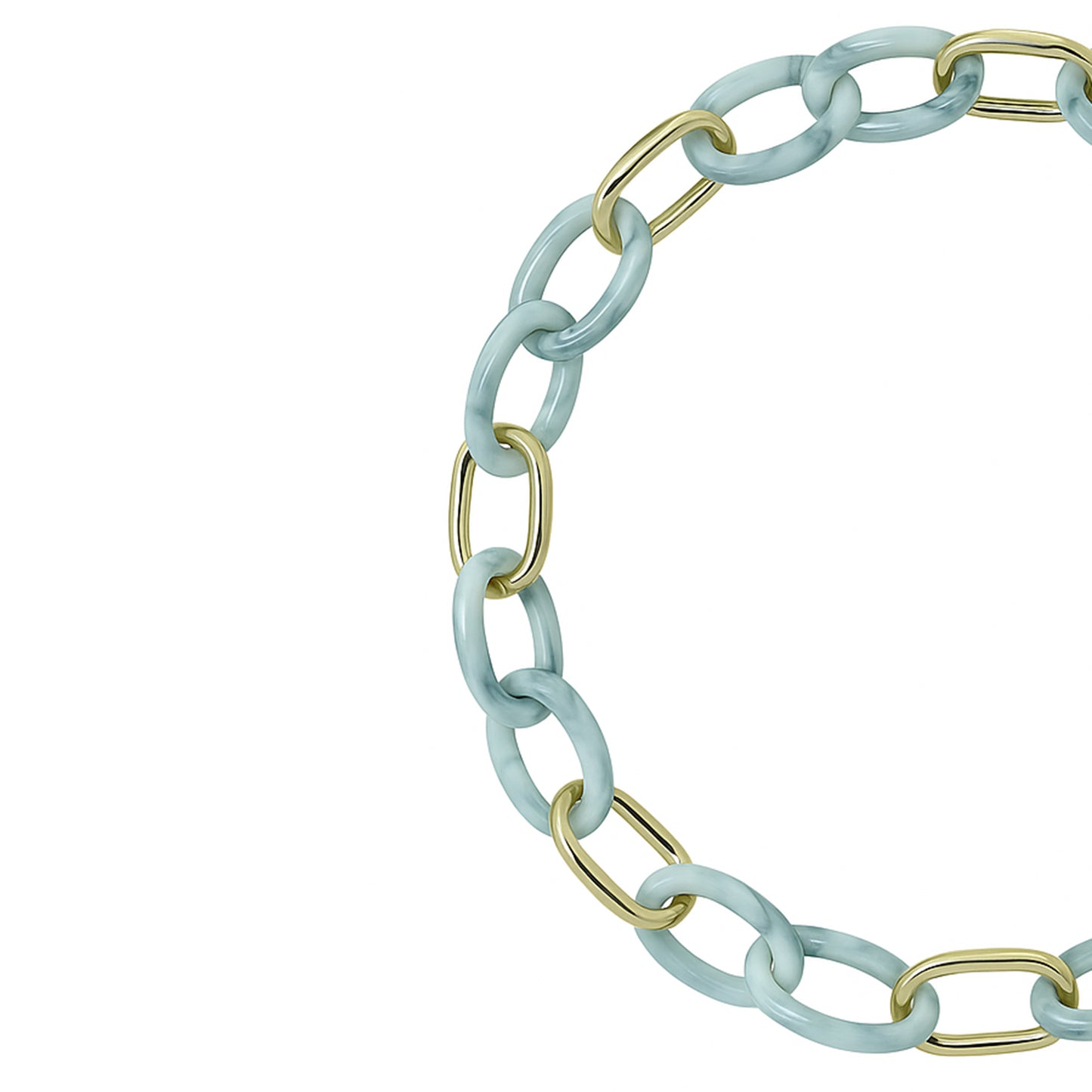 Chunky light blue and gold chain strap for sunglasses with interlocking acrylic links
