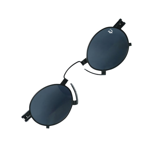 Black square sunglasses with polarized grey lenses and a durable lightweight black frame-angle view