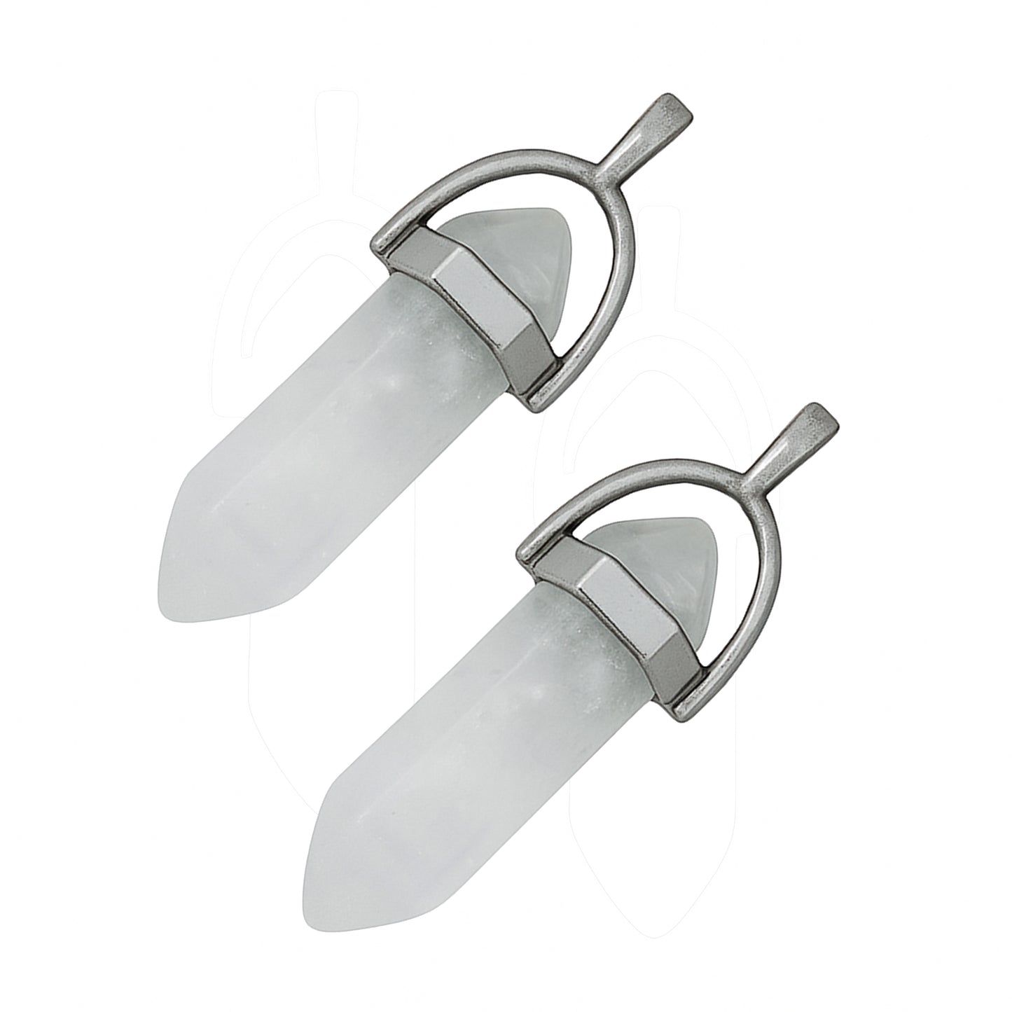 Clear-greyish crystal pointed charms with silver caps-angle view