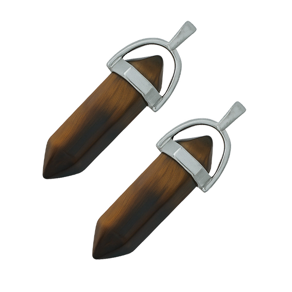 Brown tiger eye crystal point pendants with silver cap-angle view