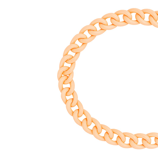 Chunky peach resin sunglasses chain with interlocking links.