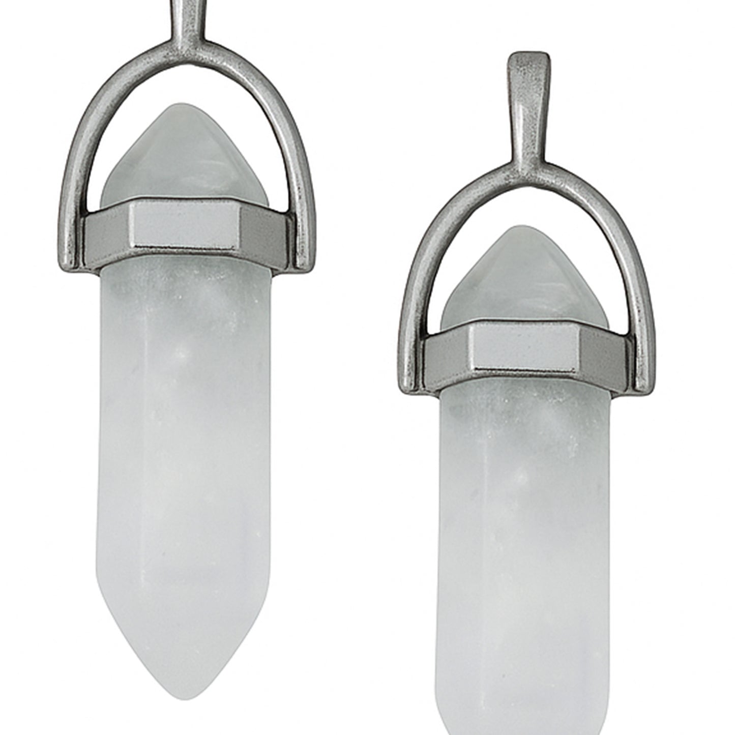 Clear-greyish crystal pointed charms with silver caps-zoomed view