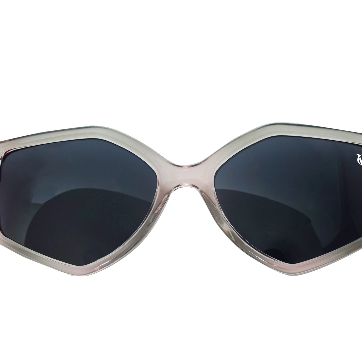 Blush-frame geometric sunglasses with dark lenses-zoomed view