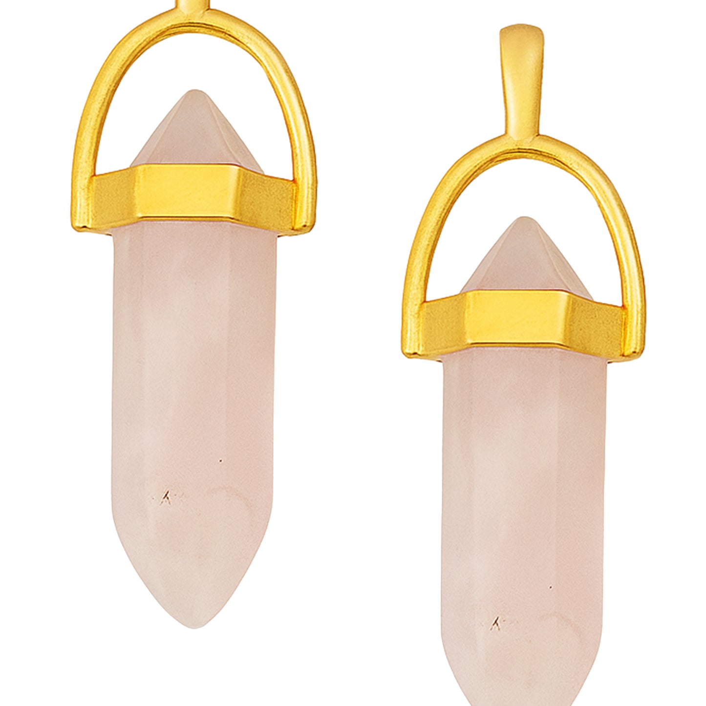Light pink crystal pointed charms with golden caps-zoomed view