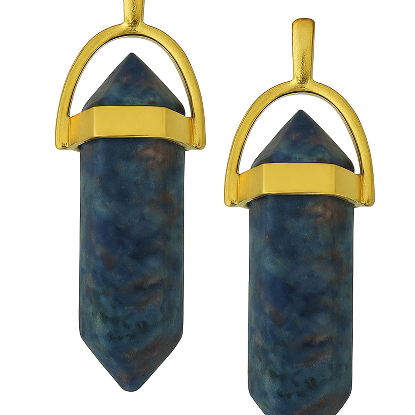 Blue sodalite crystal pointed charms with gold caps-zoomed view