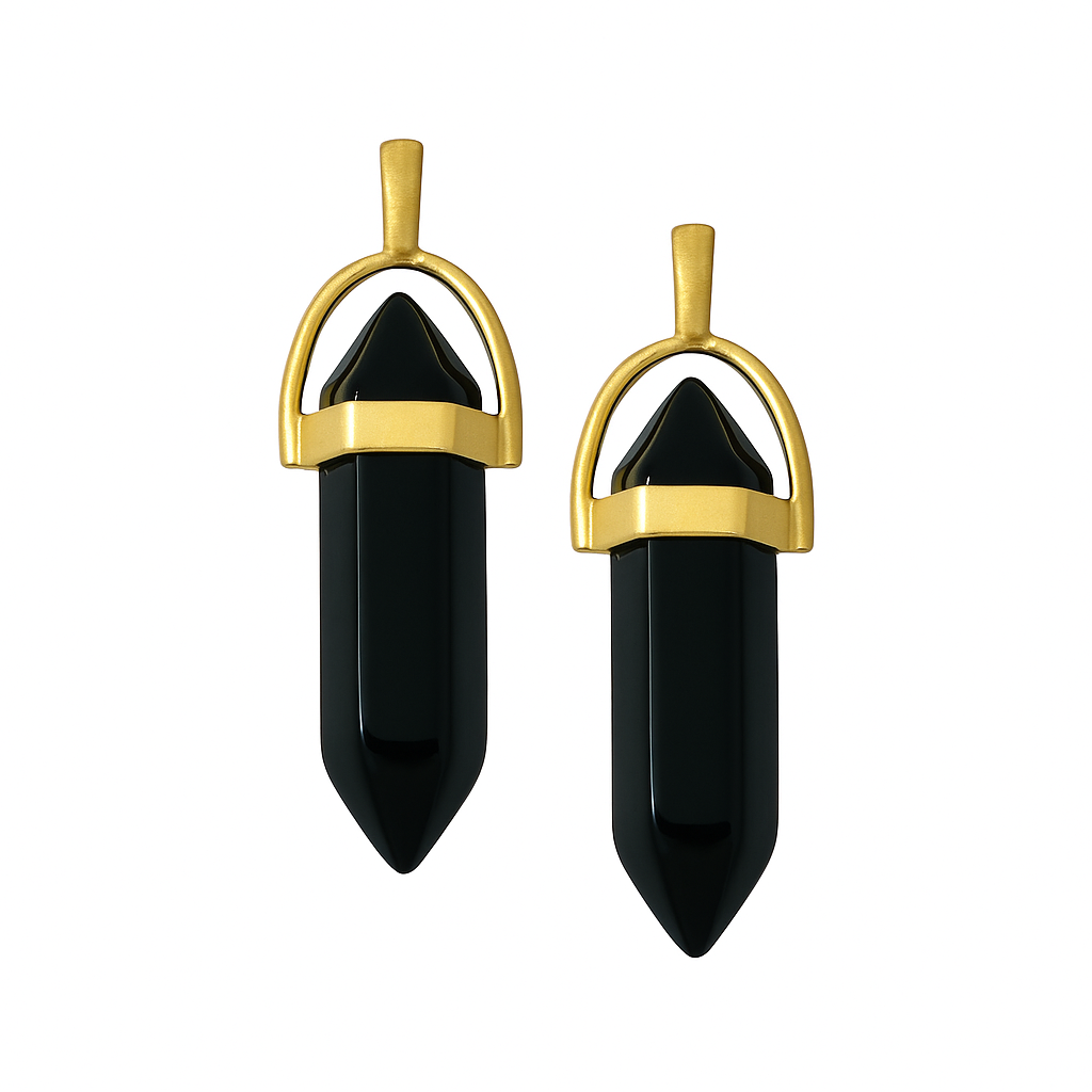 Black crystal pointed charms with gold caps-front view