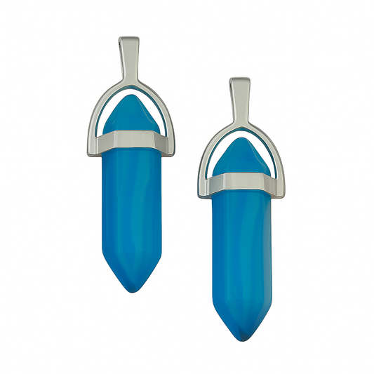 Blue crystal point charms with a silver cap-front view