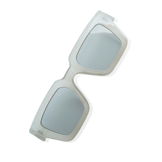 Transparent-framed square sunglasses with light gray tinted lenses-angle view