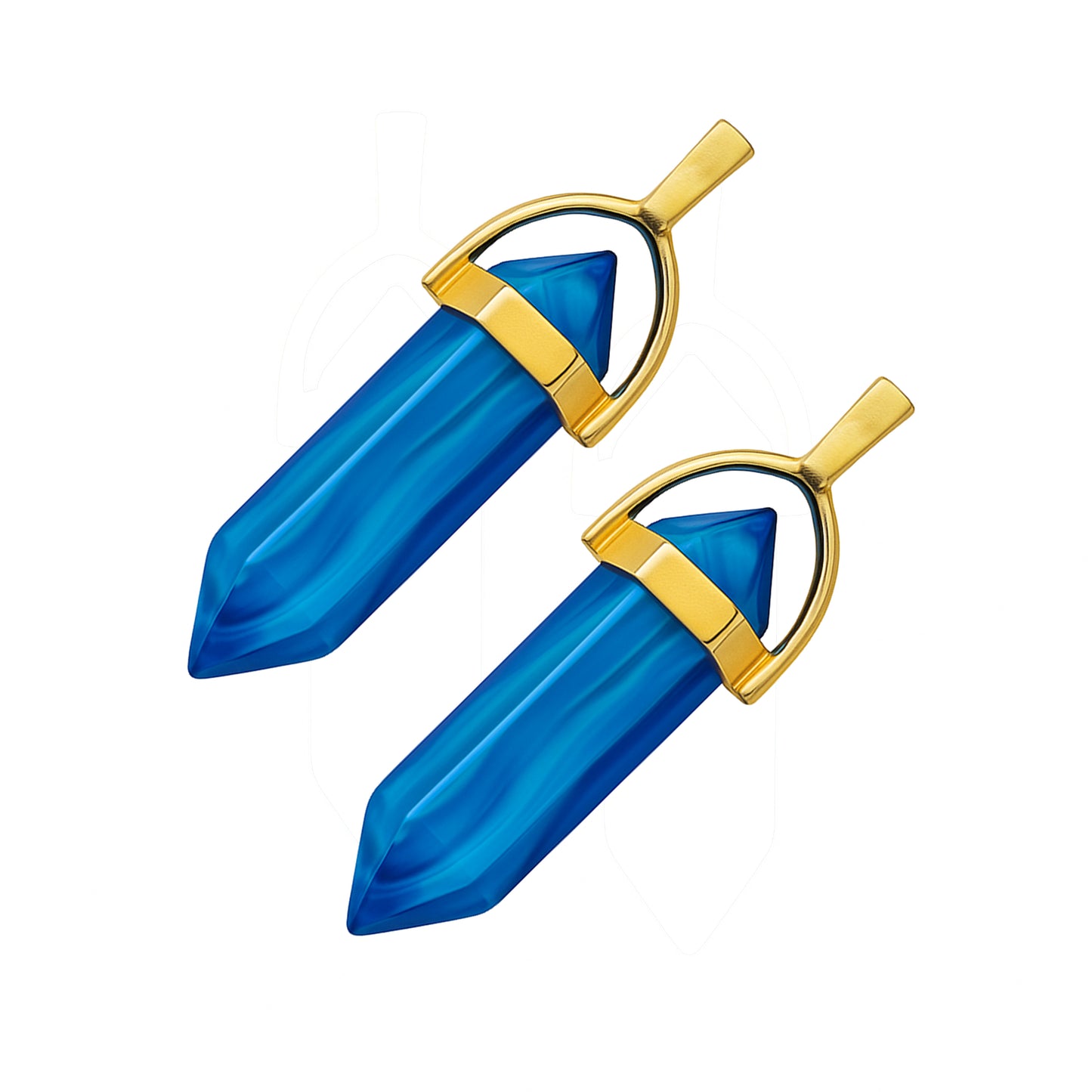 Blue crystal pointed charms with golden caps-angle view