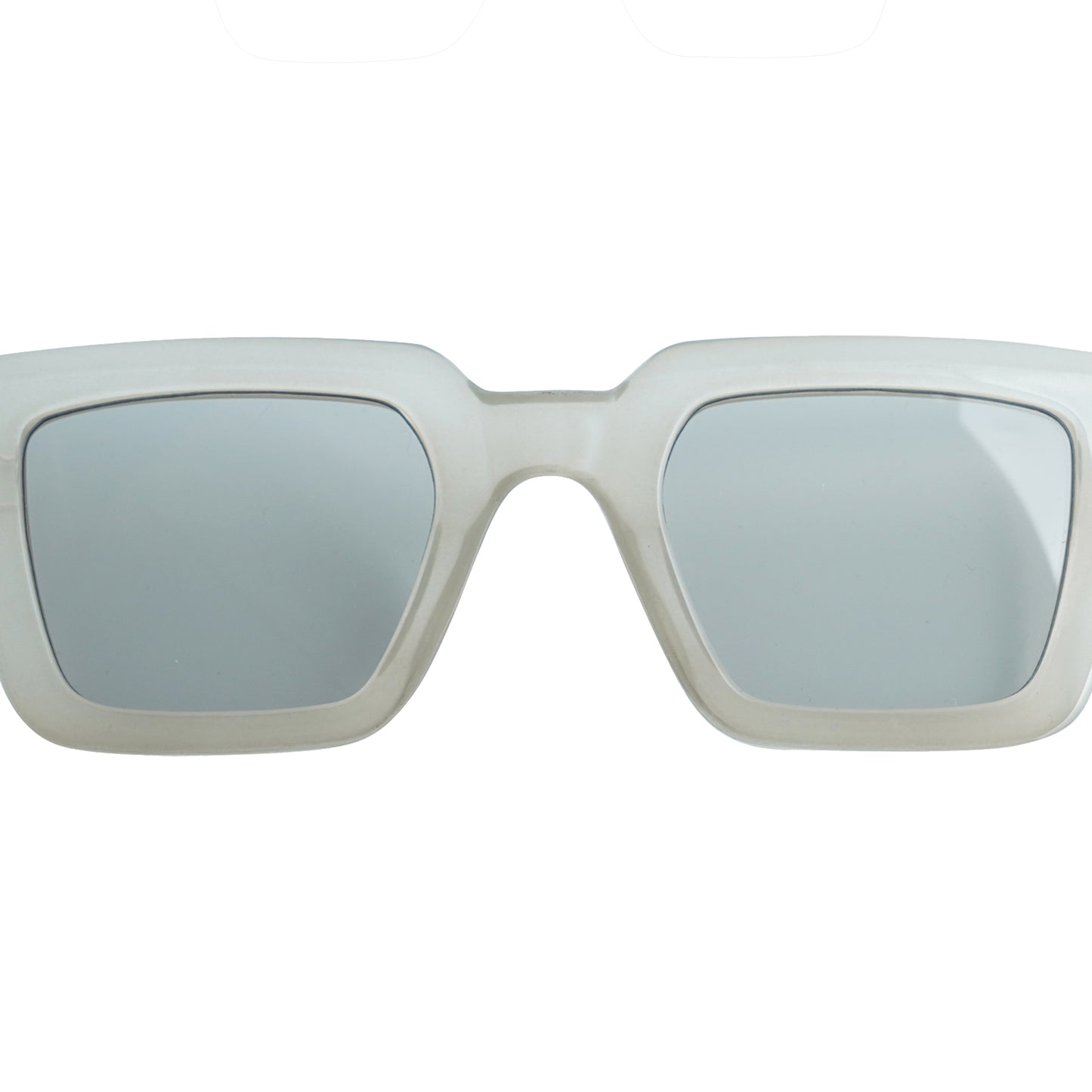Transparent-framed square sunglasses with light gray tinted lenses-zoomed view
