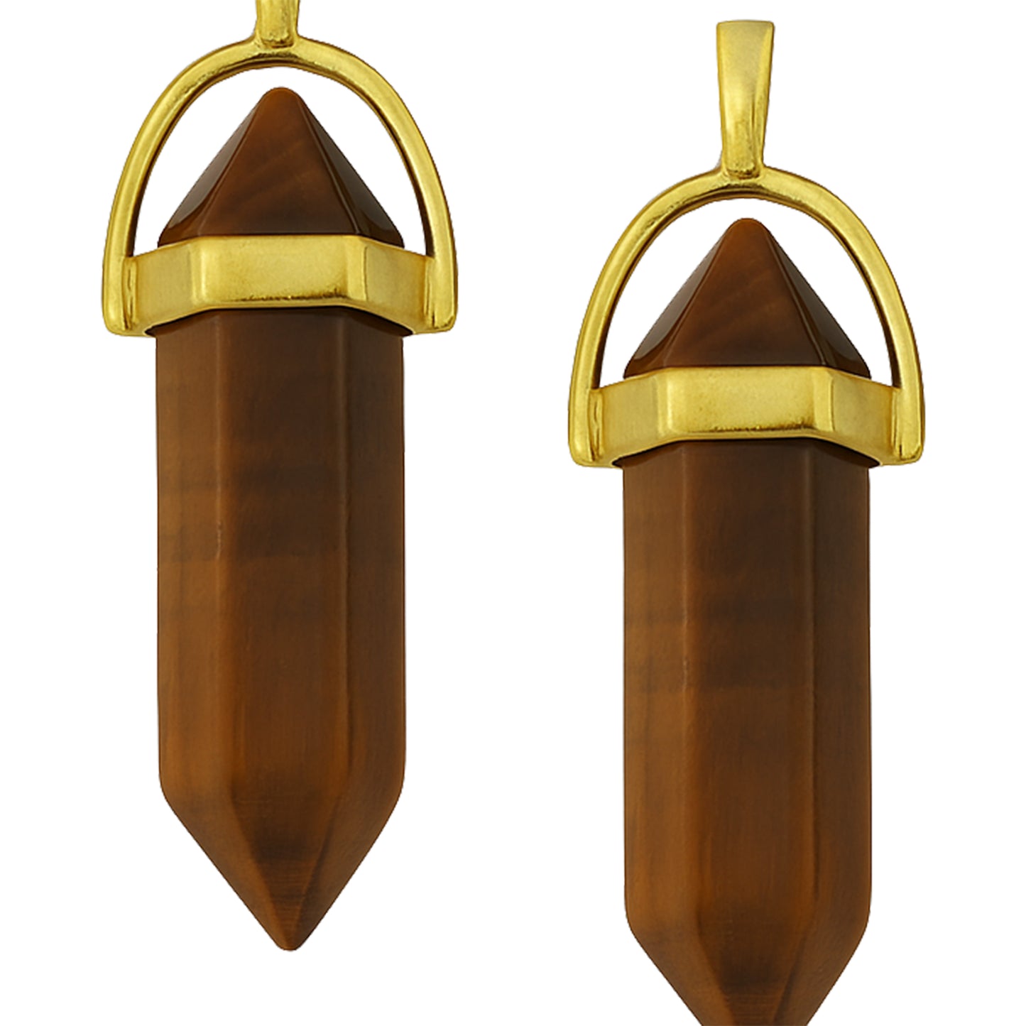 Brown tiger eye crystal pointed charms with gold caps-zoomed view