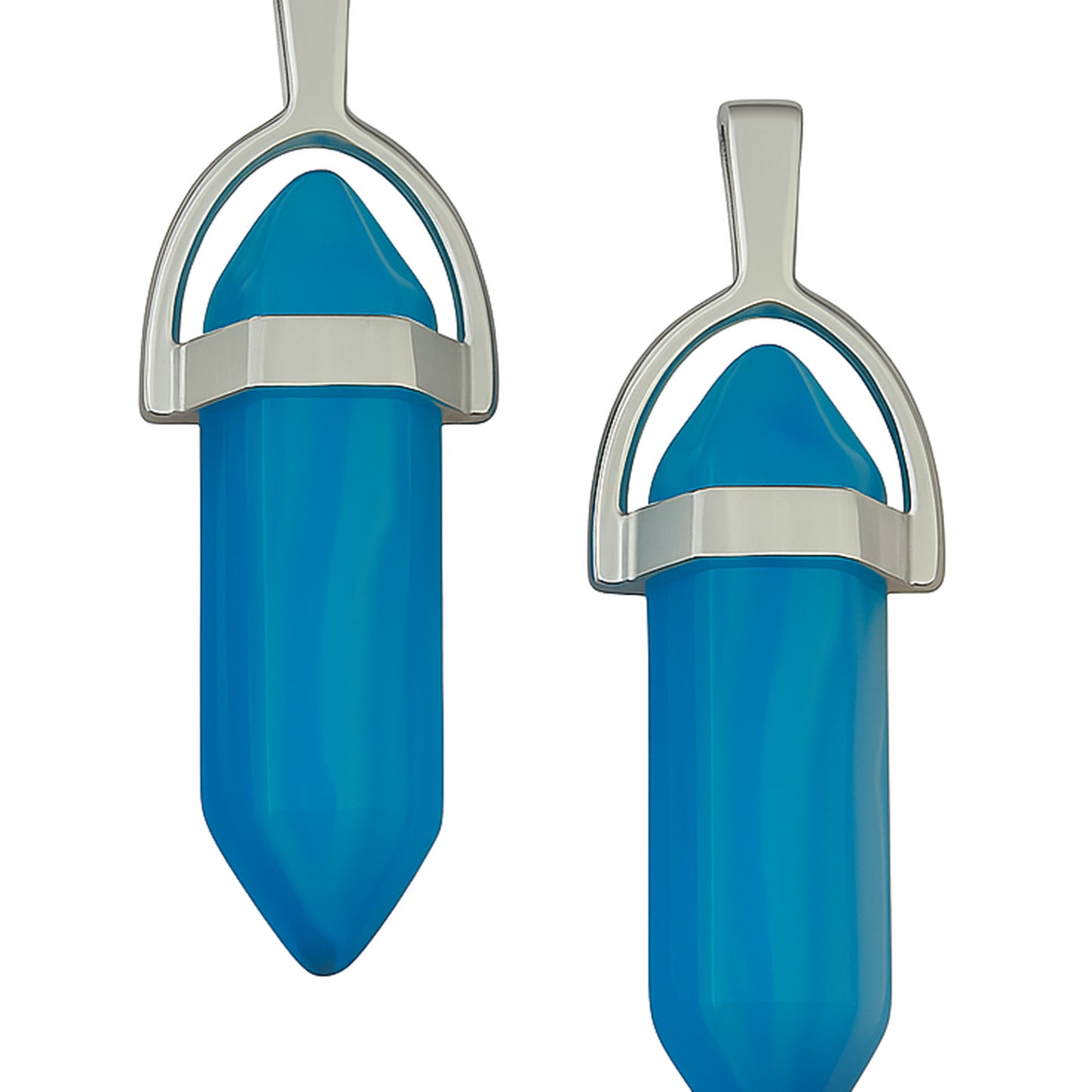 Blue crystal point charms with a silver cap-zoomed view