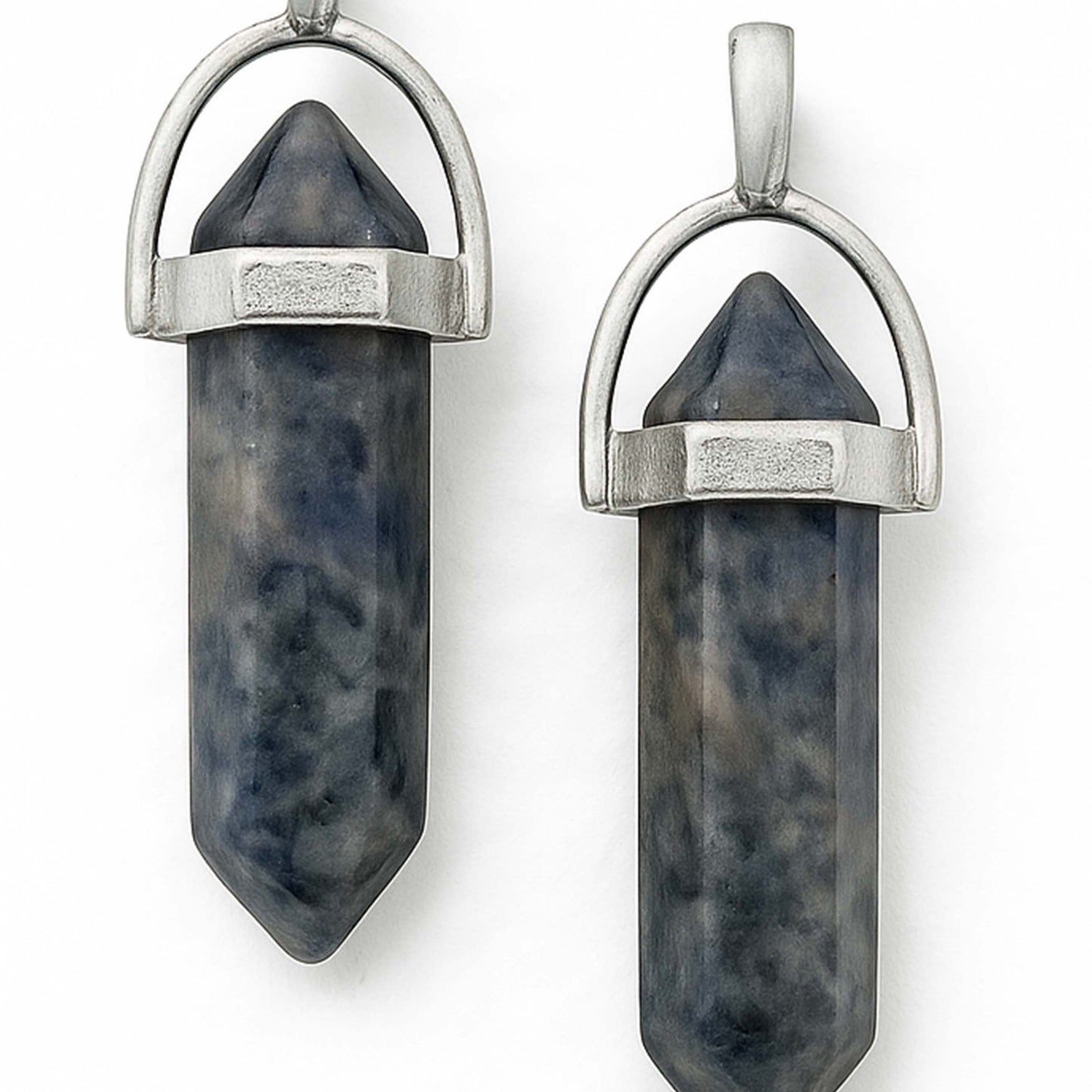 Blue sodalite crystal pointed charms with silver caps-zoomed view