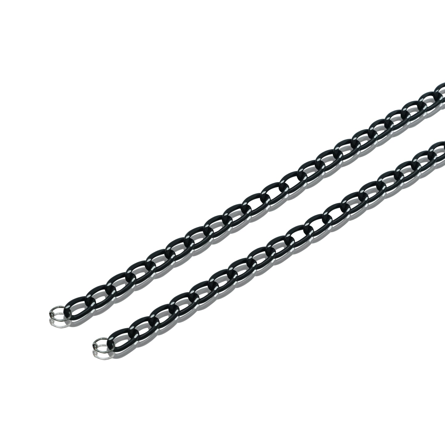 Black oval rings are attached to form a chain appearance