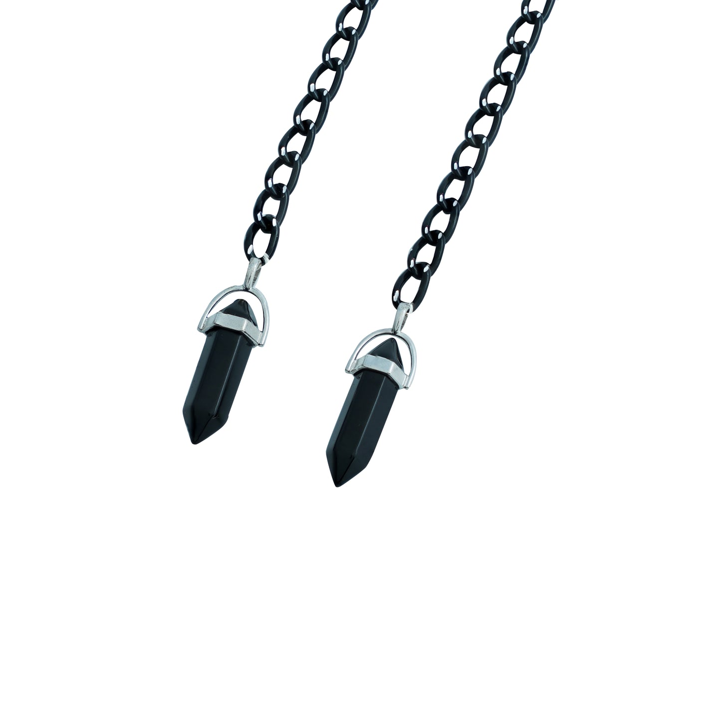 Black chain and black crystal pendants with silver cap