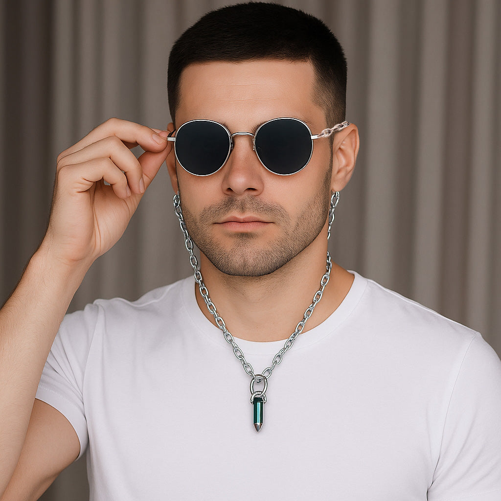 silver noir men sunglass with rainbow stone