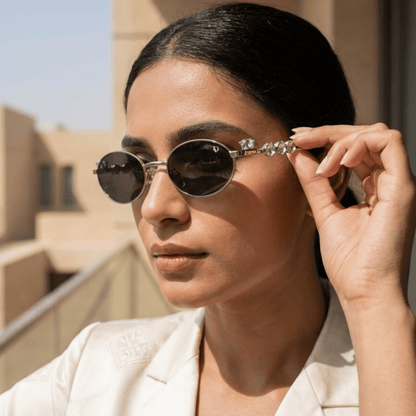 Crystal Muse Oval Sunglasses (S020)Silver