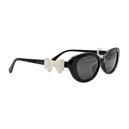 Midnight Bow Oval Sunglasses (T-57) White Bow