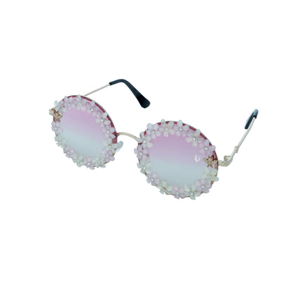 Oversized pink gradient lenses with floral crystal studded finishing-sunglass view