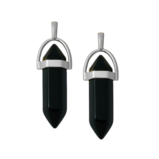 Black crystal pointed charms with silver caps-front view