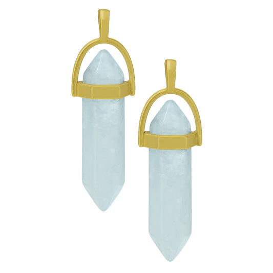 Clear-greyish crystal pointed charms with golden caps-front view