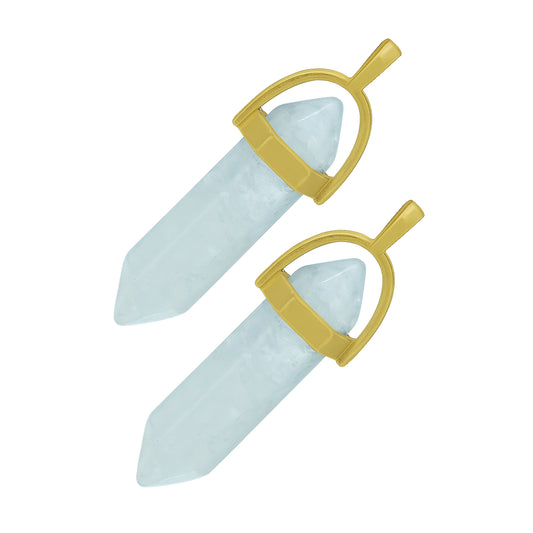 Clear-greyish crystal pointed charms with golden caps-angle view
