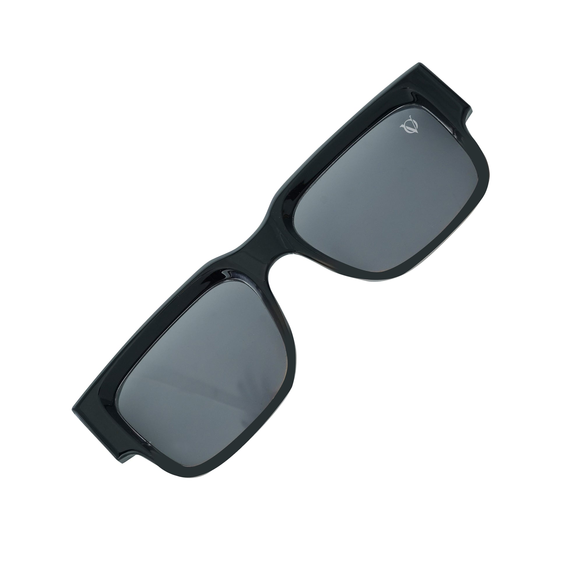 Black square sunglasses with polarized grey lenses and a durable lightweight frame-angle view
