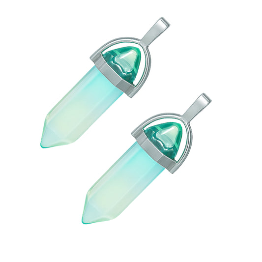 Clear green crystal pointed charms with a silver cap-angle view
