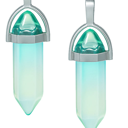 Clear green crystal pointed charms with a silver cap-zoomed view