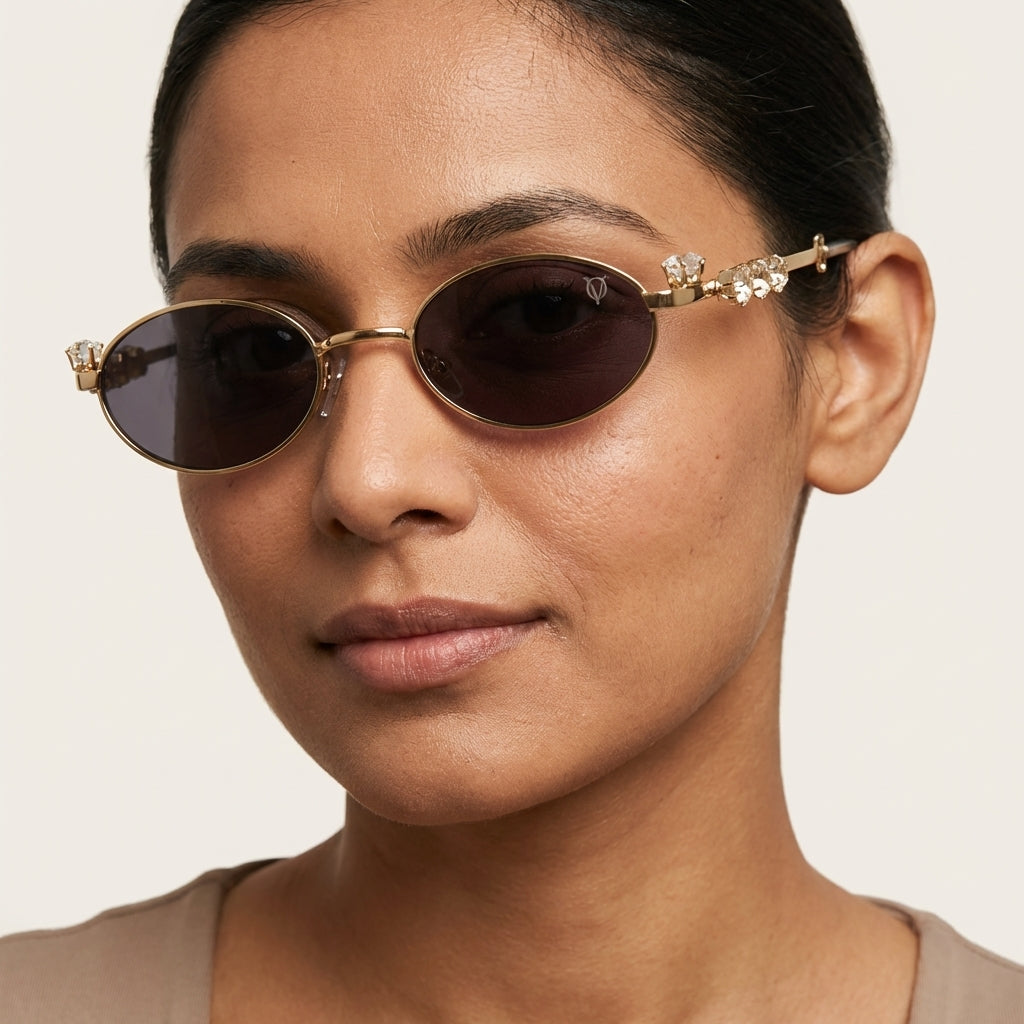 Crystal Muse Oval Sunglasses (S020) Gold