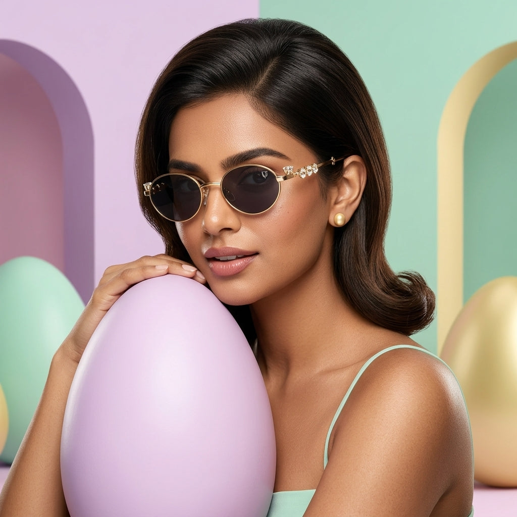 Crystal Muse Oval Sunglasses (S020) Gold