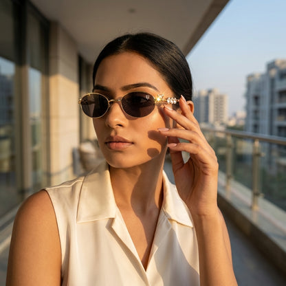 Crystal Muse Oval Sunglasses (S020) Gold