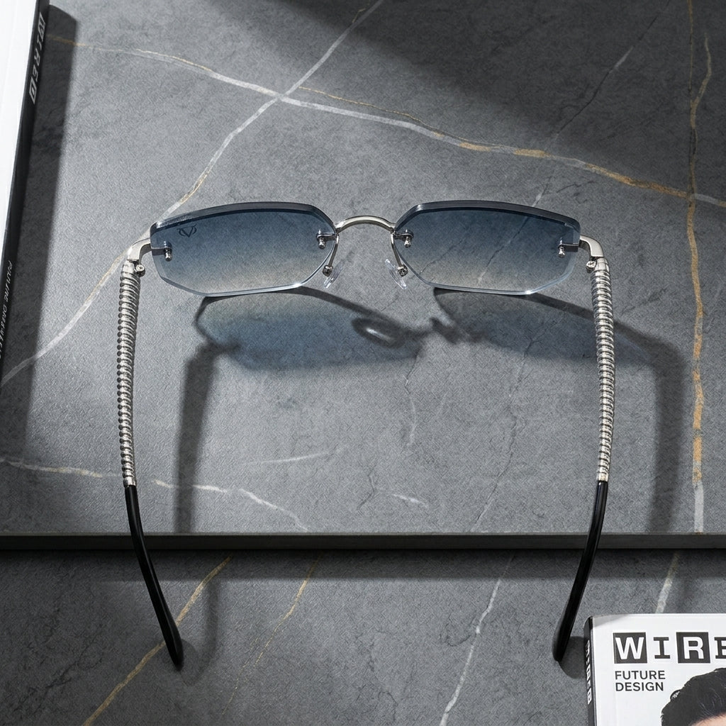 Silver Edge Rimless Blue Gradient Sunglasses (2748)
