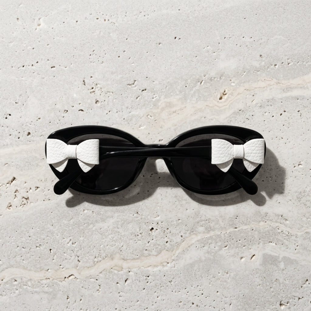 Midnight Bow Oval Sunglasses (T-57) White Bow
