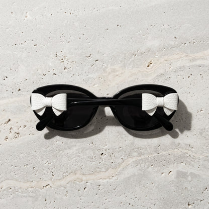 Midnight Bow Oval Sunglasses (T-57) White Bow