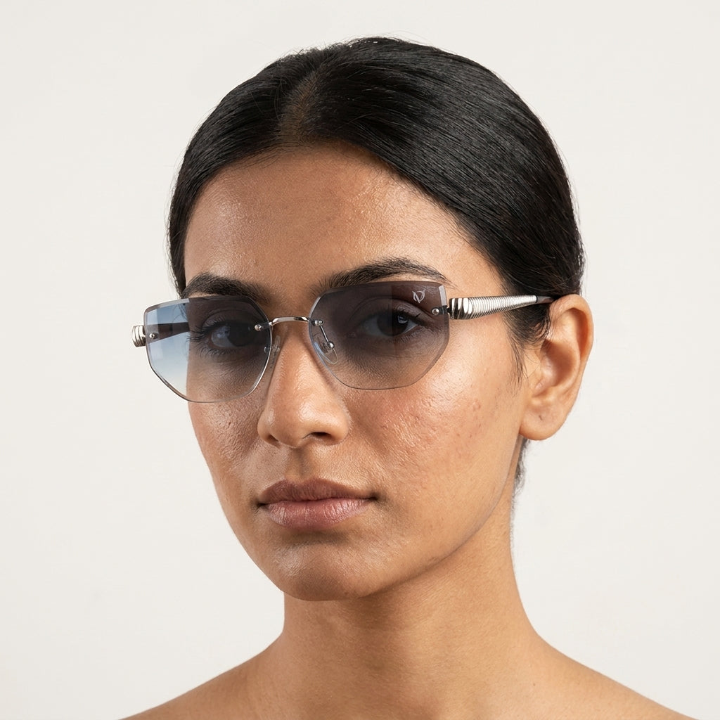 Silver Edge Rimless Blue Gradient Sunglasses (2748)
