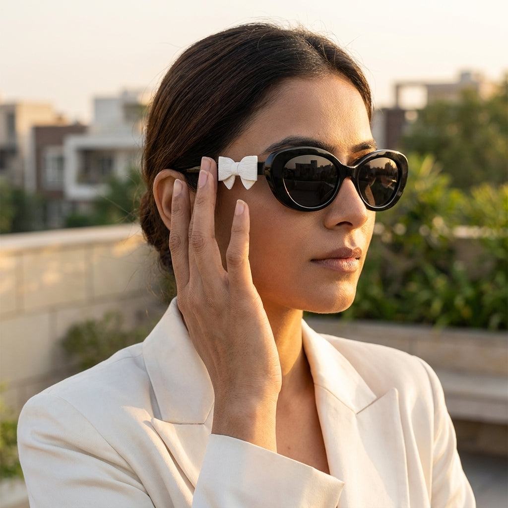 Midnight Bow Oval Sunglasses (T-57) White Bow