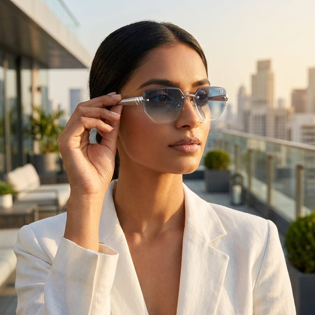 Silver Edge Rimless Blue Gradient Sunglasses (2748)