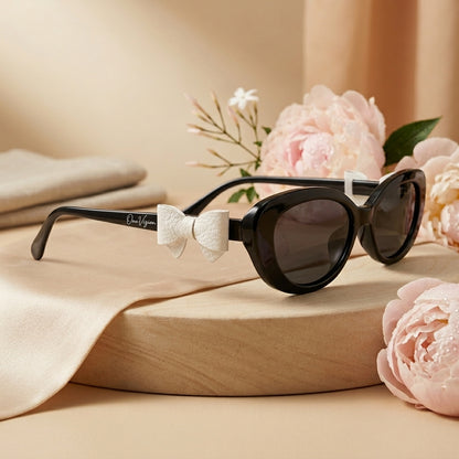 Midnight Bow Oval Sunglasses (T-57) White Bow