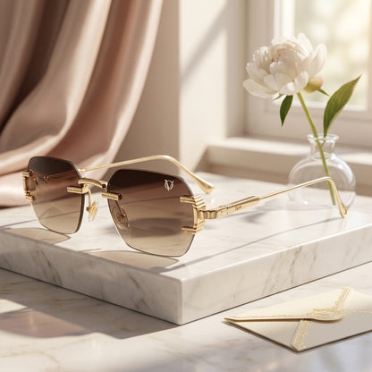 Aurelia Luxe Gold Rimless Gradient Sunglasses (2506)